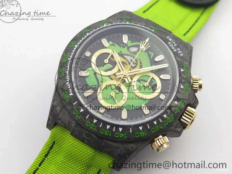 Green Dial Daytona Edition Carbon Strap WWF A7750 Best Black Nylon Green On V2 DIW 1103